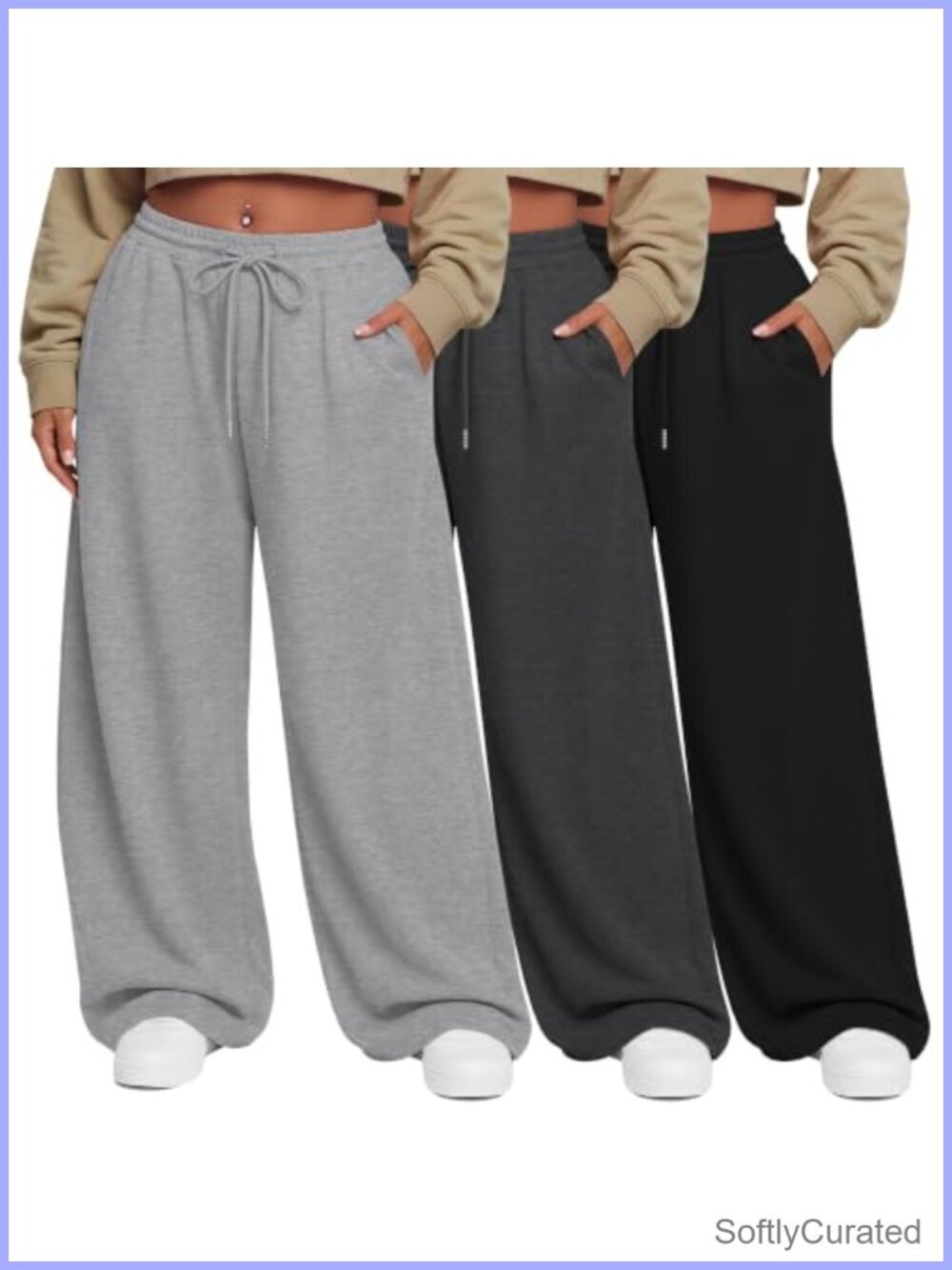 Plus Size Wide Leg Sweatpants Palazzo Pants Polyester Cotton 3 Pack